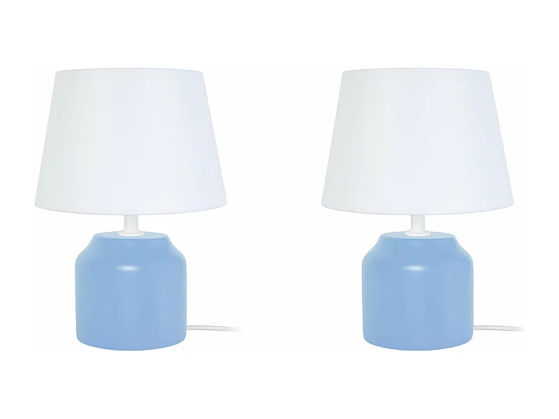 Pair de Lampes de chevet cylindre bois  bleu 24 cm.