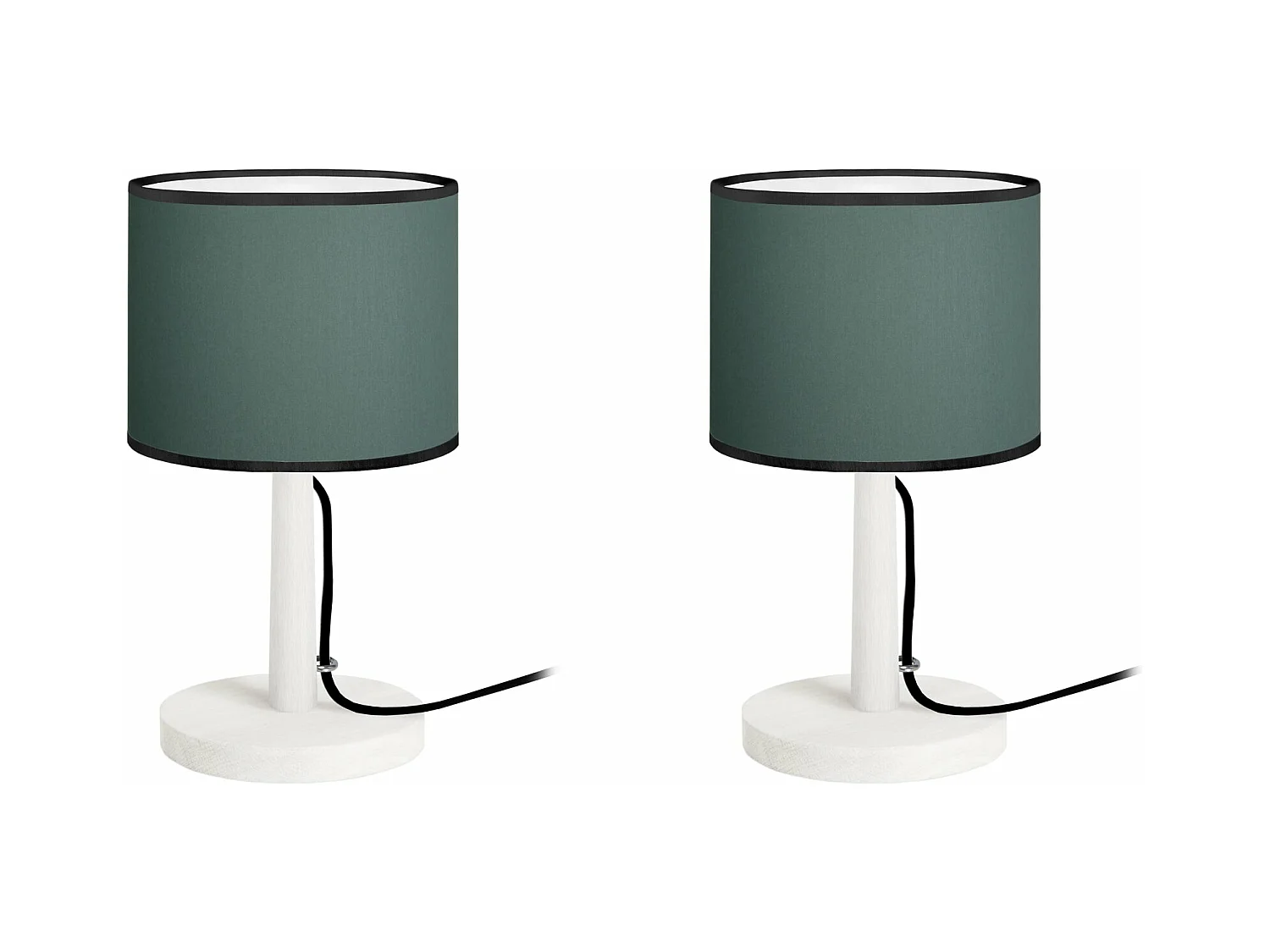 Pair de Lampes de chevet droit bois  blanc,vert 28 cm.
