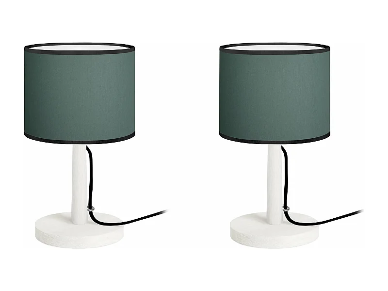 Pair de Lampes de chevet droit bois  blanc,vert 28 cm.