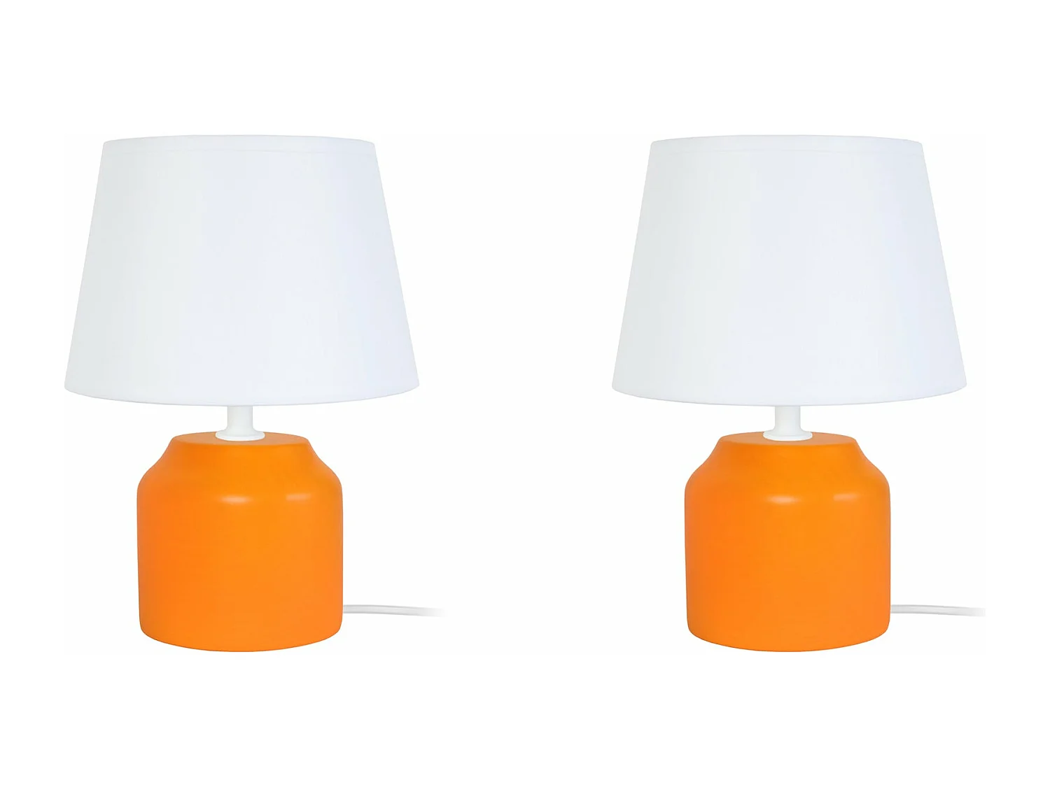 Pair de Lampes de chevet cylindre bois  orange 24 cm.