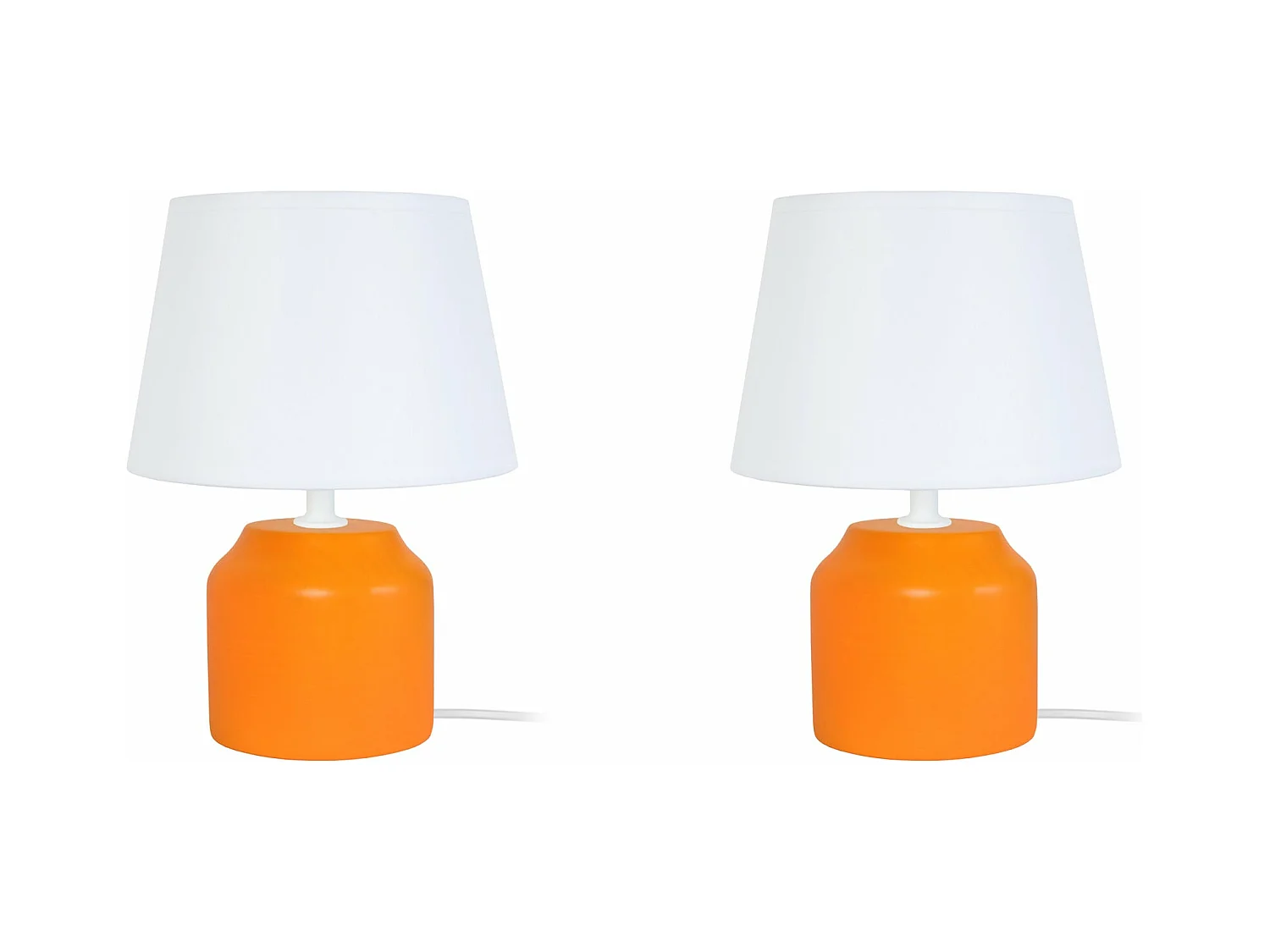 Pair de Lampes de chevet cylindre bois  orange 24 cm.