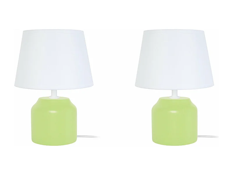Pair de Lampes de chevet cylindre bois  vert 24 cm.