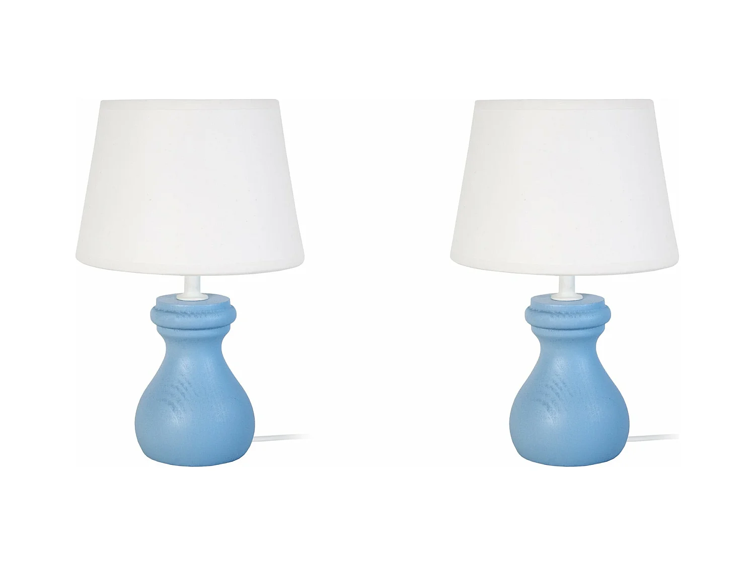 Pair de Lampes de chevet colonne bois  bleu 25 cm.