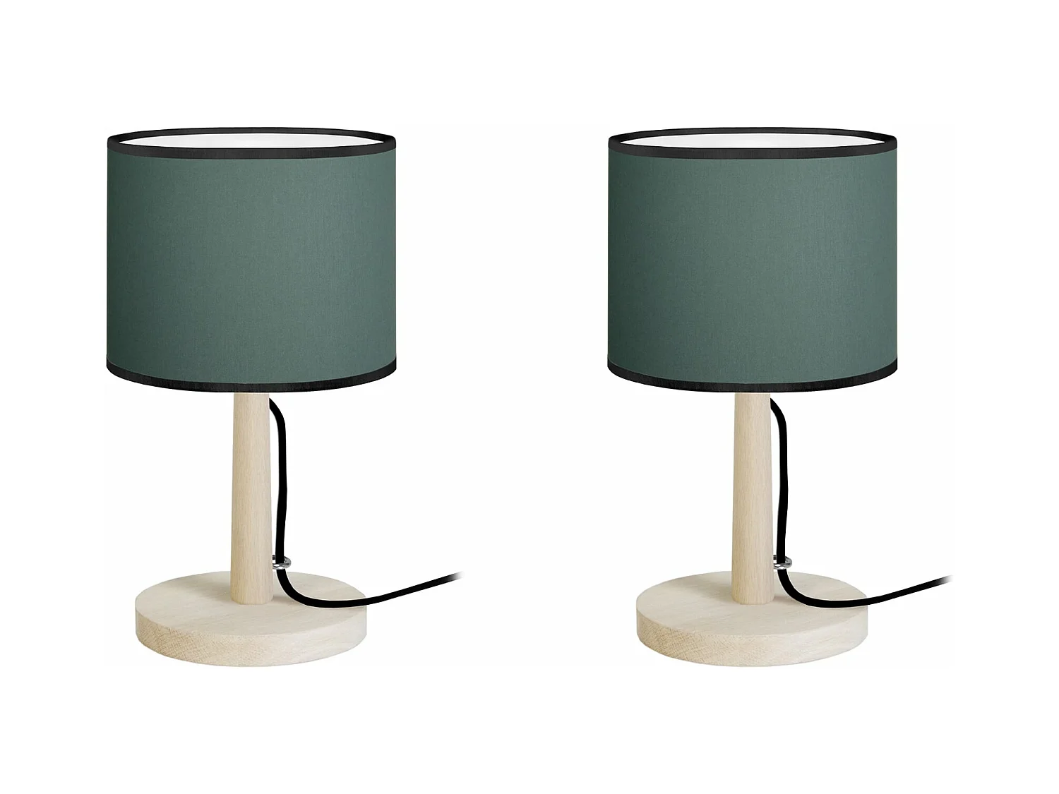 Pair de Lampes de chevet droit bois  naturel,vert 28 cm.