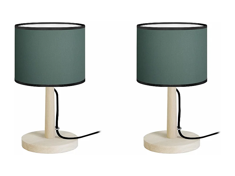 Pair de Lampes de chevet droit bois  naturel,vert 28 cm.