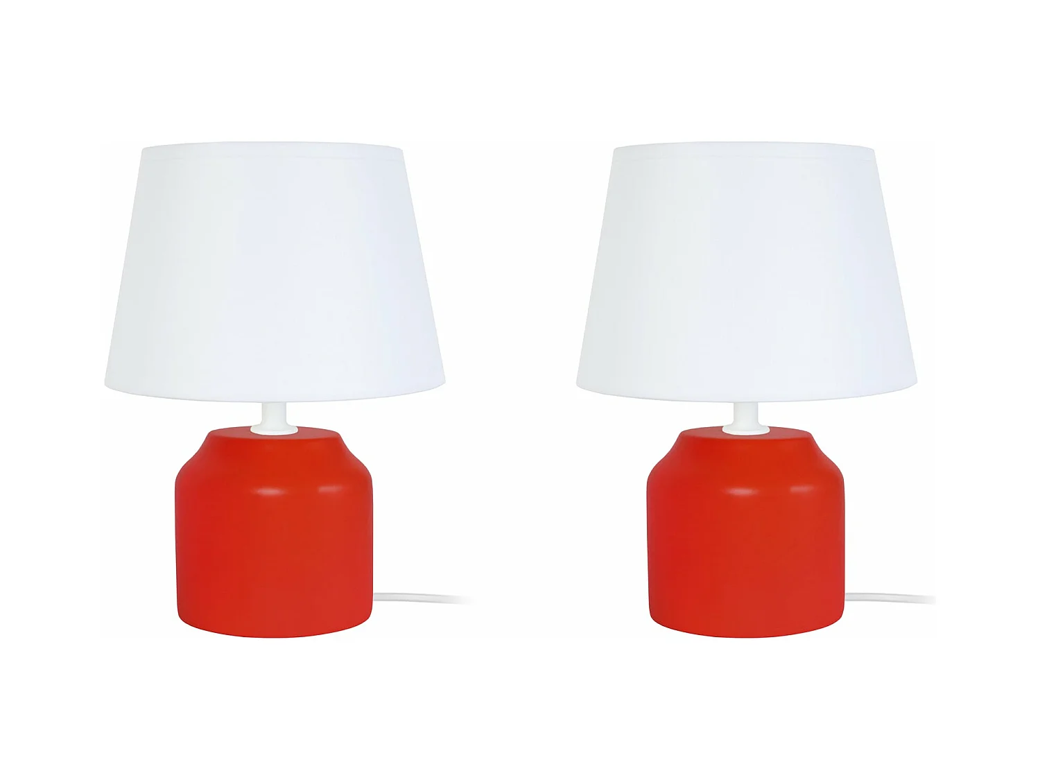 Pair de Lampes de chevet cylindre bois  rouge 24 cm.