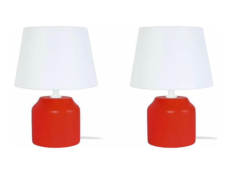Pair de Lampes de chevet cylindre bois  rouge 24 cm.