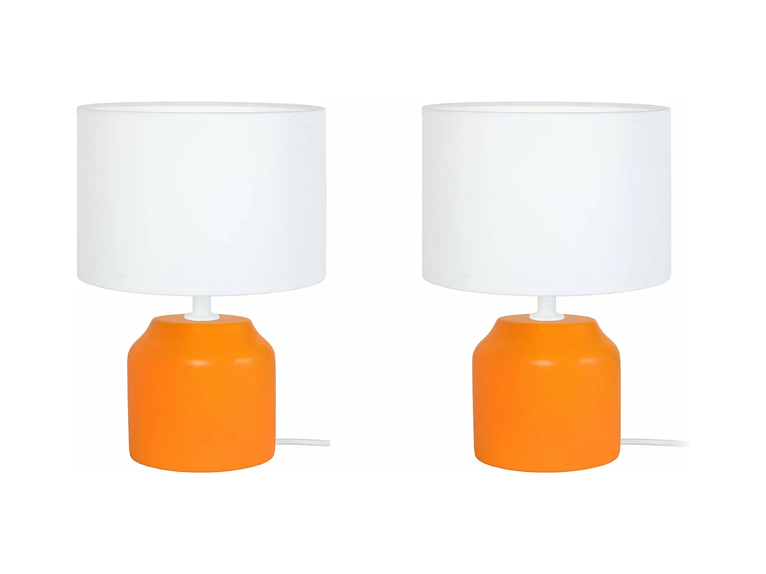Pair de Lampes de chevet, cylindre bois  orange 24 cm.