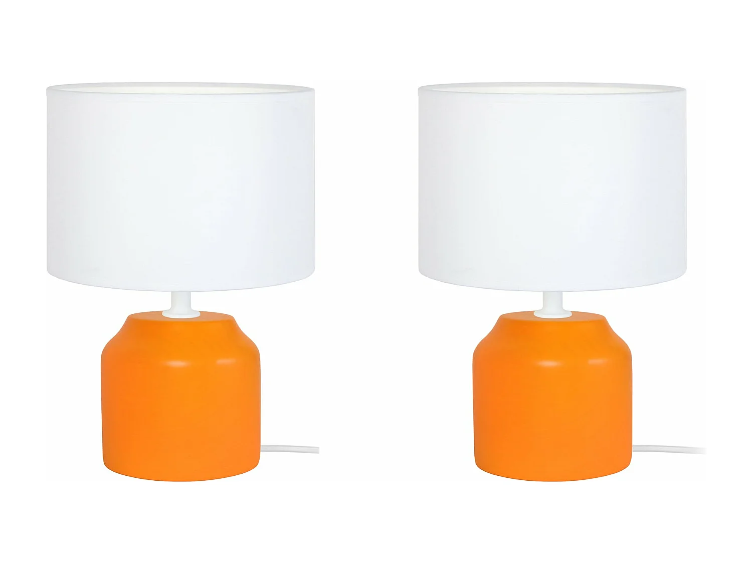 Pair de Lampes de chevet, cylindre bois  orange 24 cm.