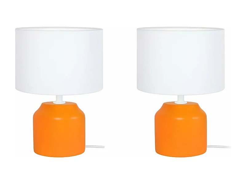 Pair de Lampes de chevet, cylindre bois  orange 24 cm.