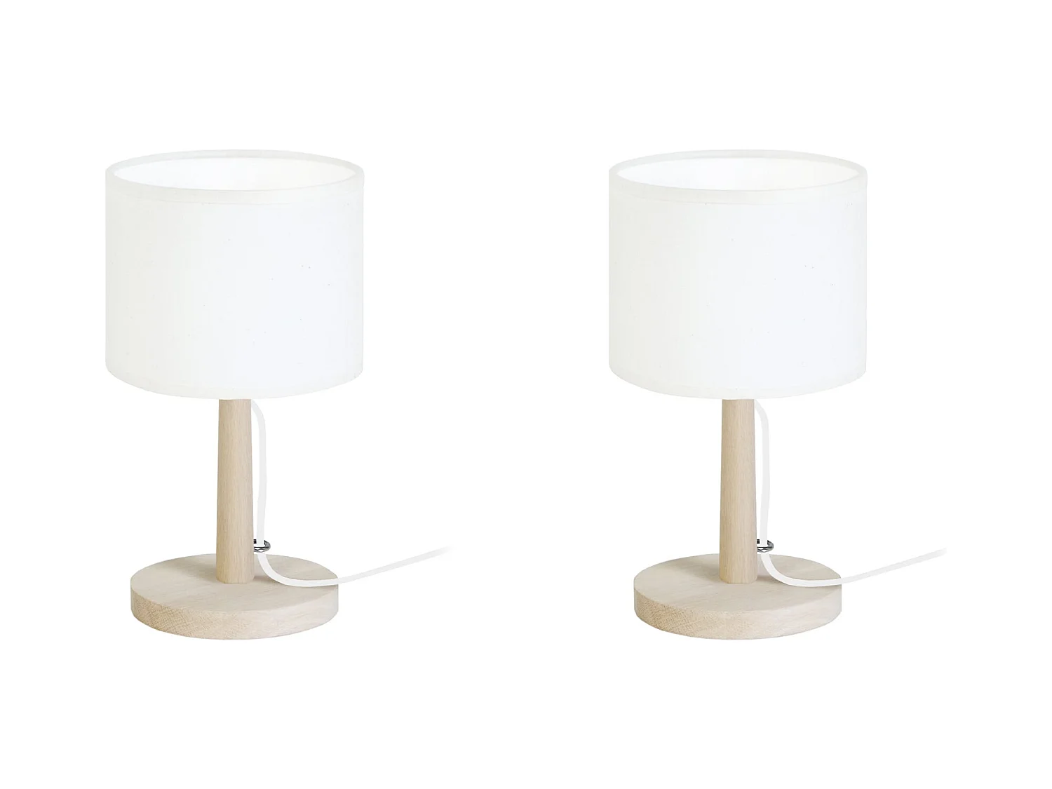 Pair de Lampes de chevet droit bois  naturel,blanc 28 cm.