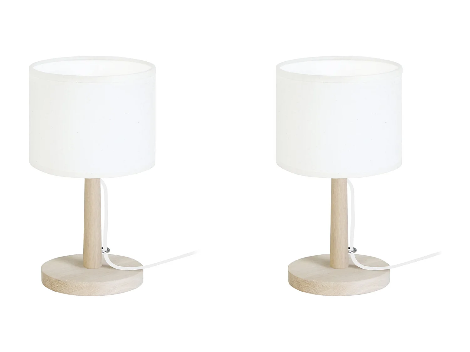 Pair de Lampes de chevet droit bois  naturel,blanc 28 cm.