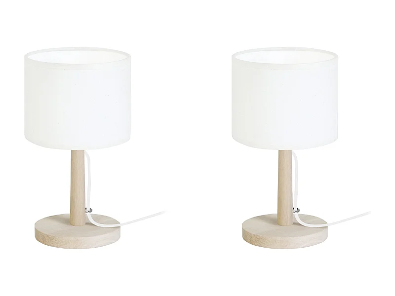 Pair de Lampes de chevet droit bois  naturel,blanc 28 cm.
