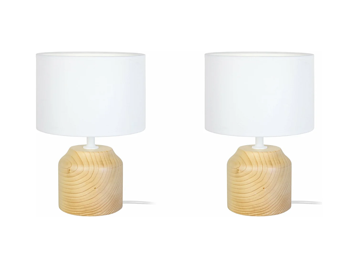 Pair de Lampes de chevet, cylindre bois  naturel 24 cm.