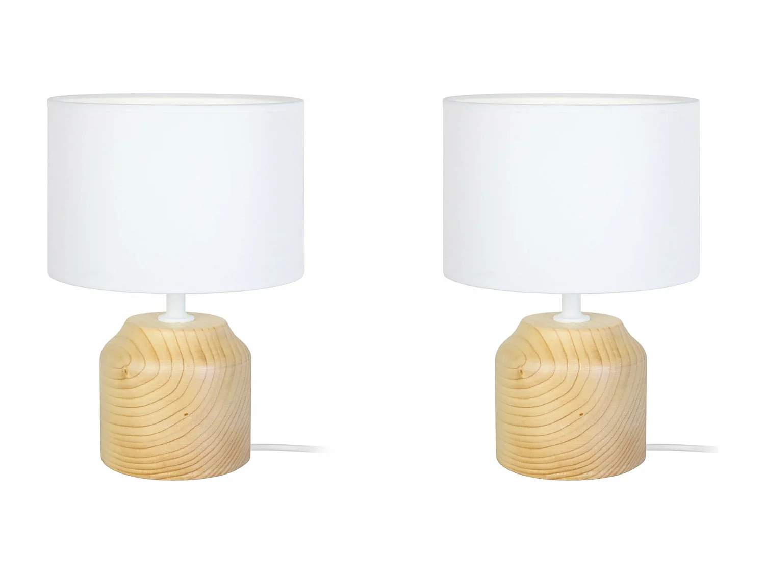 Pair de Lampes de chevet, cylindre bois  naturel 24 cm.