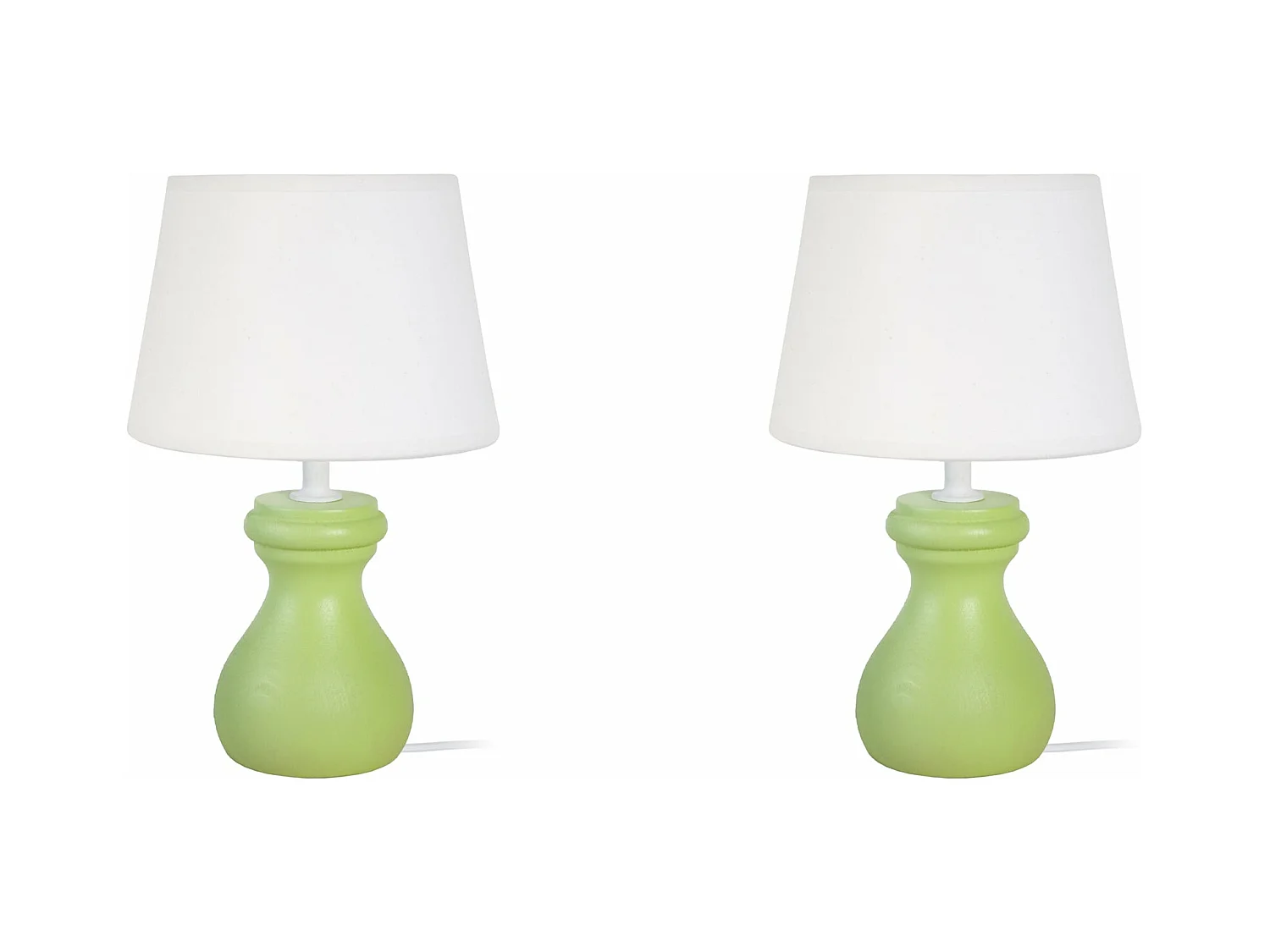 Pair de Lampes de chevet colonne bois  vert 25 cm.