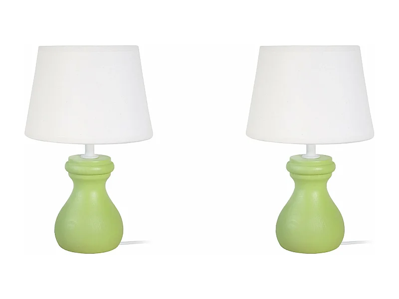 Pair de Lampes de chevet colonne bois  vert 25 cm.