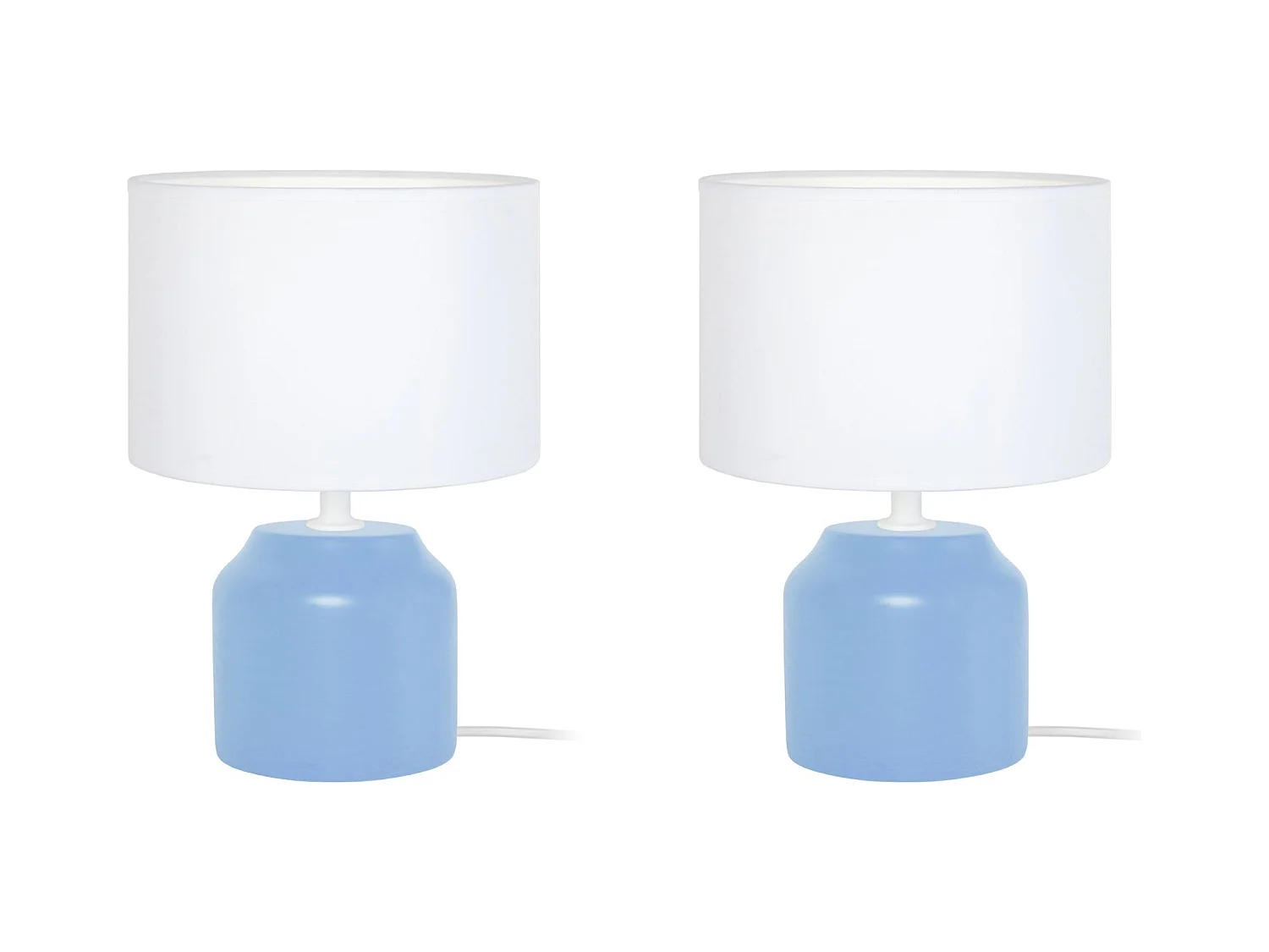 Pair de Lampes de chevet, cylindre bois  bleu 24 cm.