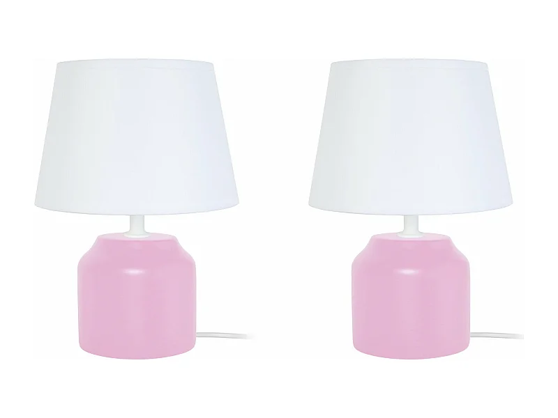 Pair de Lampes de chevet cylindre bois  rose 24 cm.