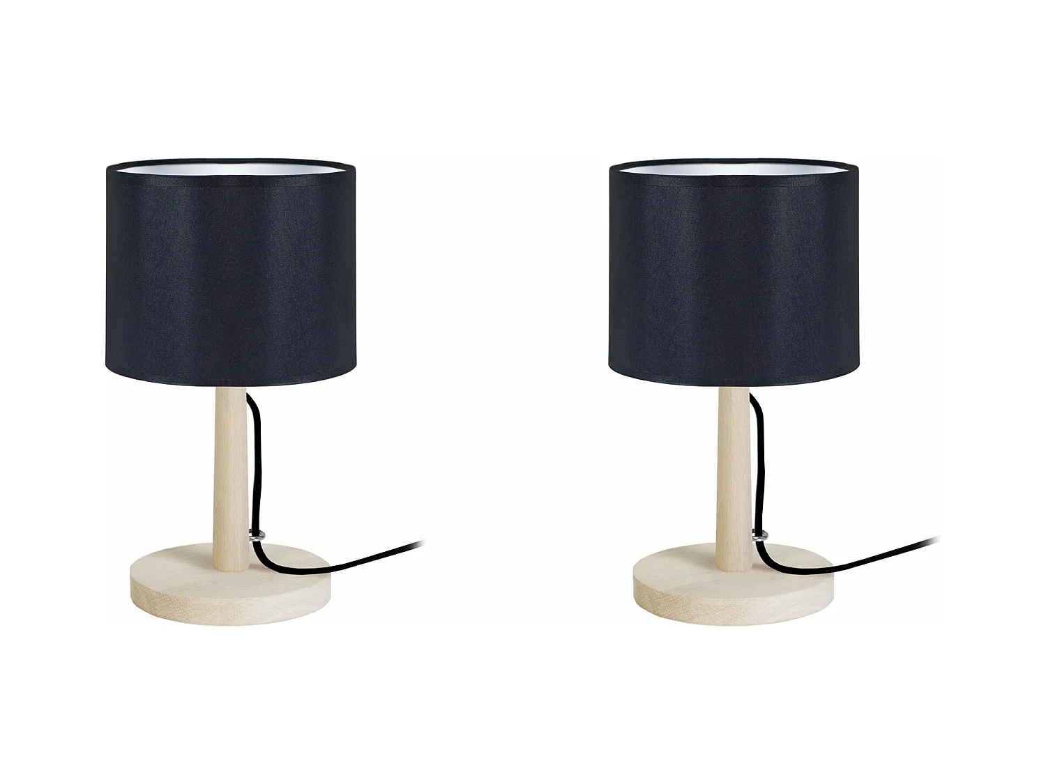 Pair de Lampes de chevet droit bois  naturel,noir28 cm.