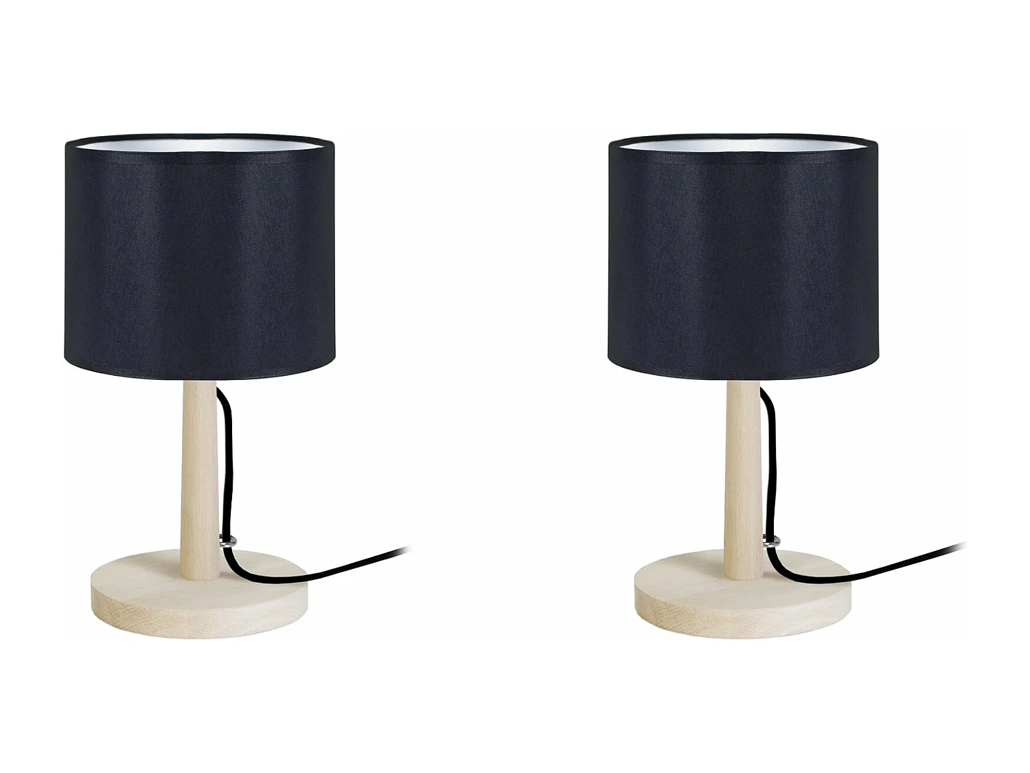 Pair de Lampes de chevet droit bois  naturel,noir28 cm.