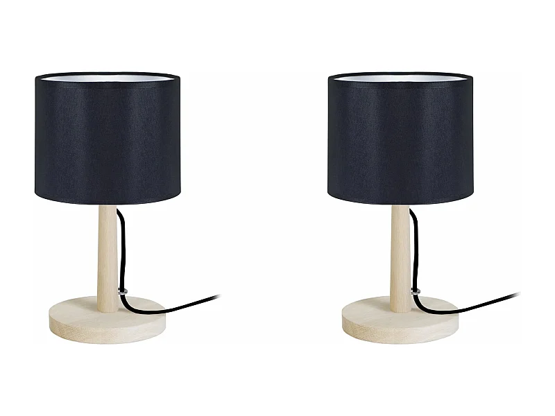 Pair de Lampes de chevet droit bois  naturel,noir28 cm.