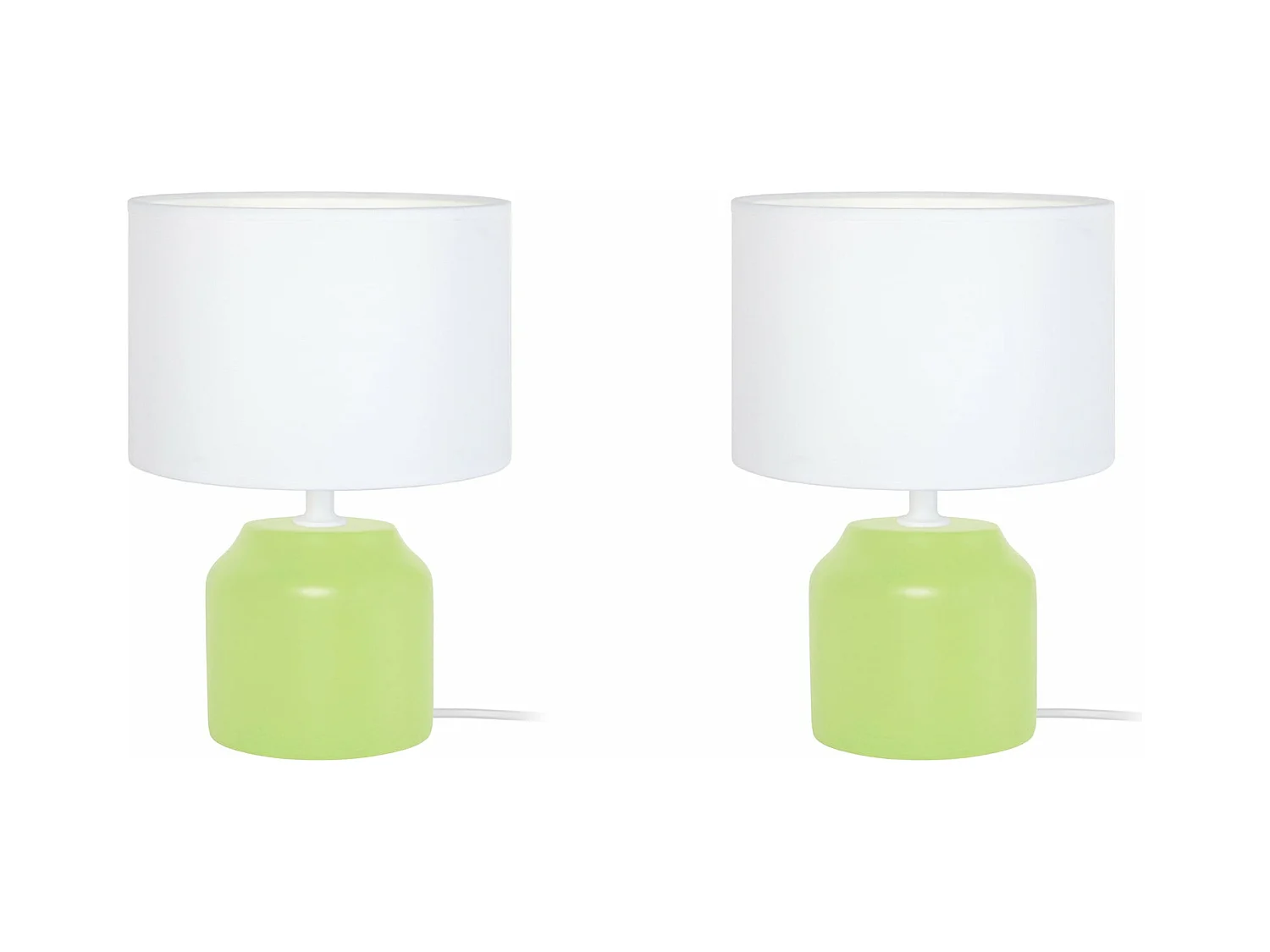Pair de Lampes de chevet, cylindre bois  vert 24 cm.