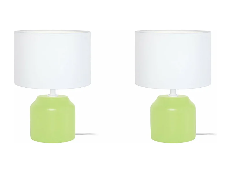 Pair de Lampes de chevet, cylindre bois  vert 24 cm.