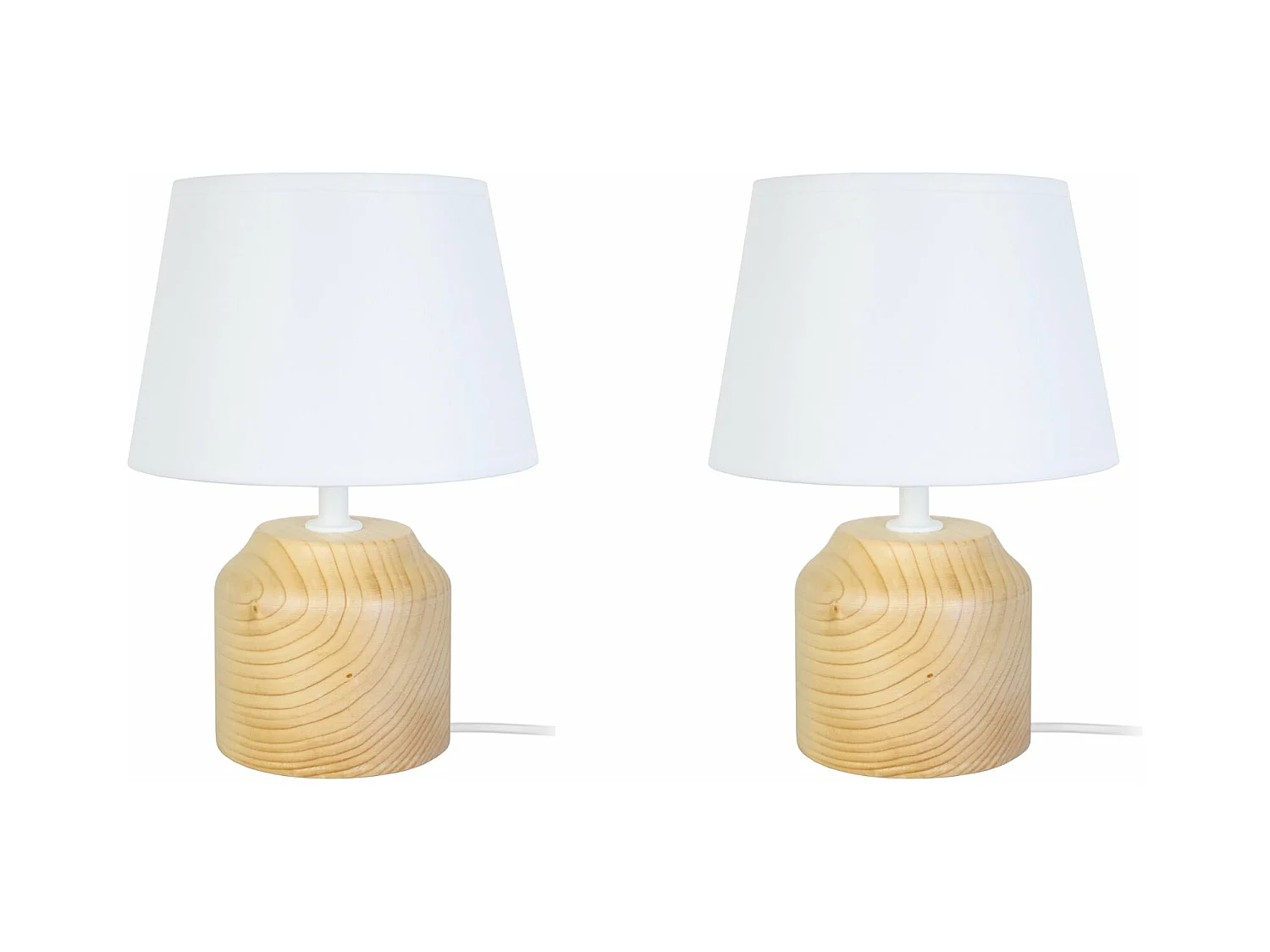 Pair de Lampes de chevet cylindre bois  naturel 24 cm.