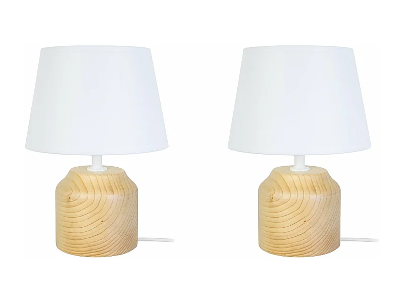 Pair de Lampes de chevet cylindre bois  naturel 24 cm.