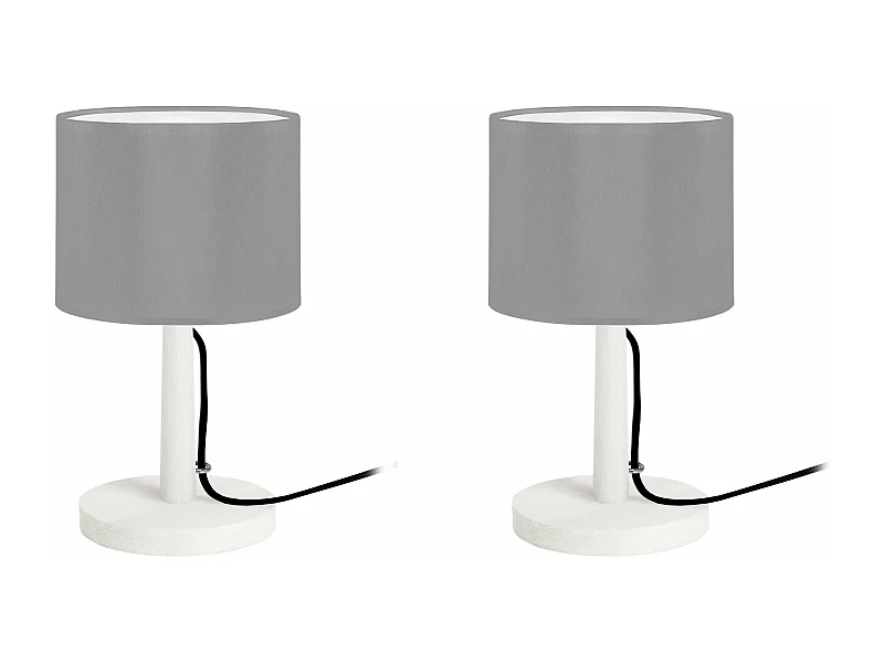 Pair de Lampes de chevet droit bois  blanc,gris 28 cm.