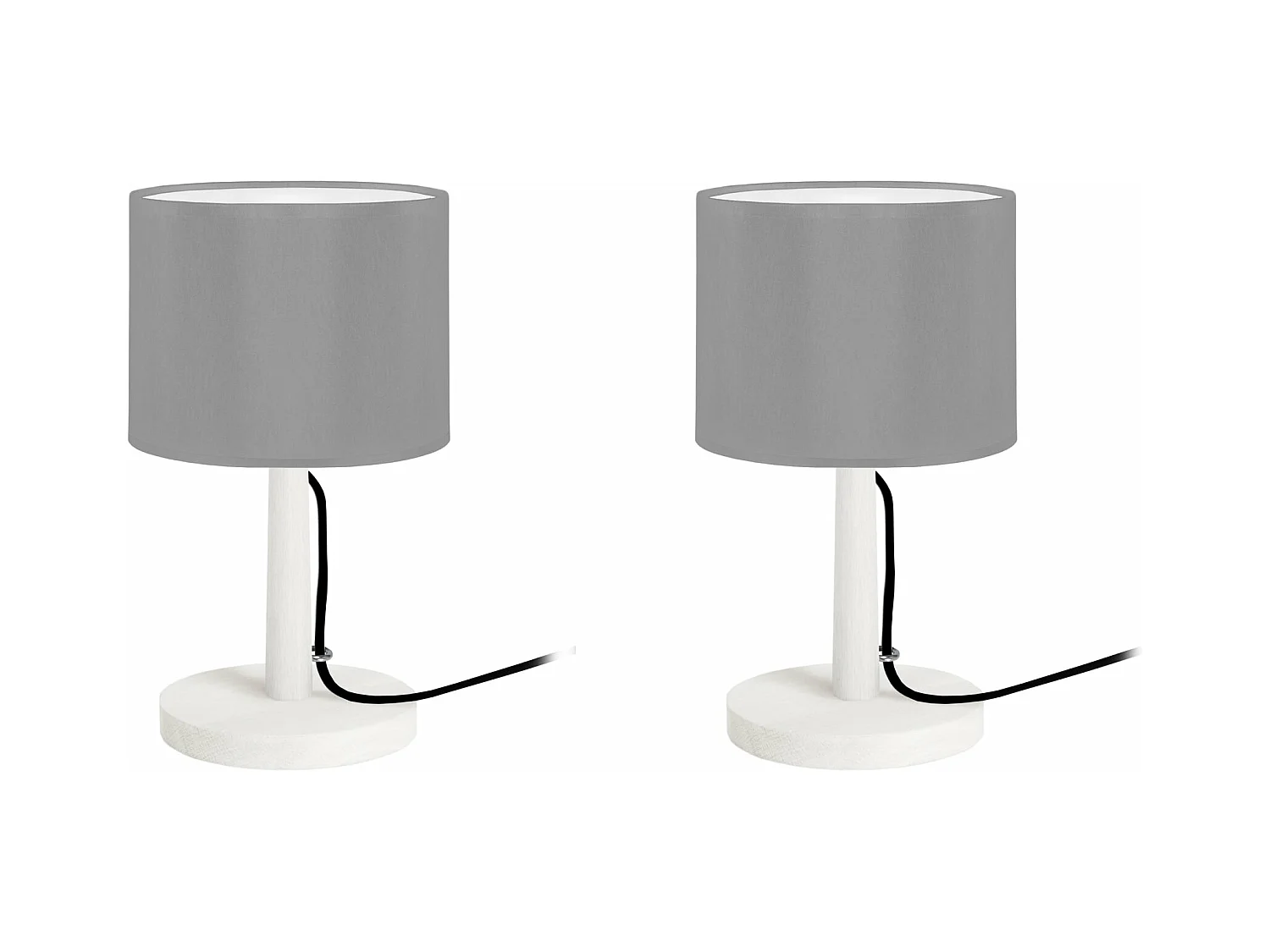 Pair de Lampes de chevet droit bois  blanc,gris 28 cm.