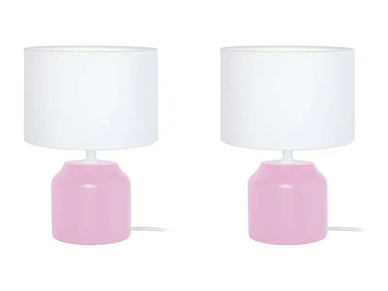 Pair de Lampes de chevet, cylindre bois  rose 24 cm.