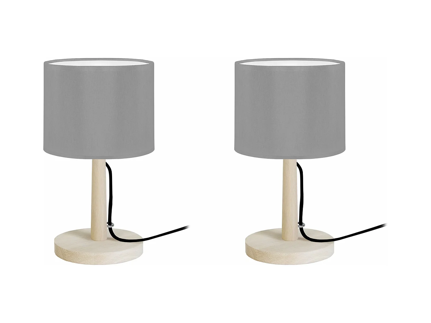 Pair de Lampes de chevet droit bois  naturel,gris 28 cm.