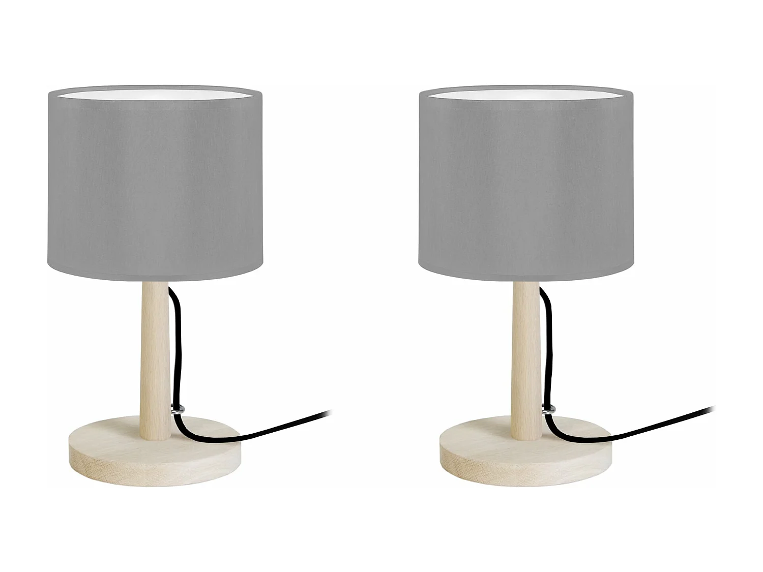 Pair de Lampes de chevet droit bois  naturel,gris 28 cm.