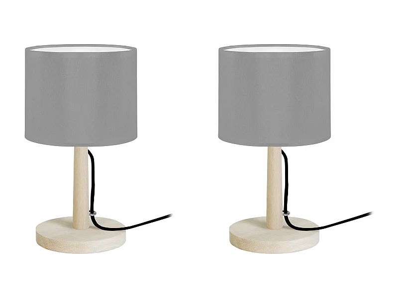 Pair de Lampes de chevet droit bois  naturel,gris 28 cm.