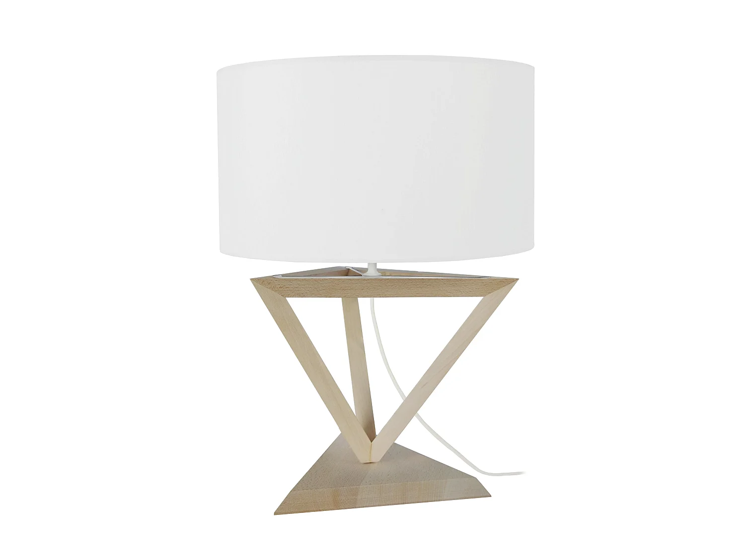TÉTRAÈDRE 2A - Lampe a poser géométrique bois naturel et blanc