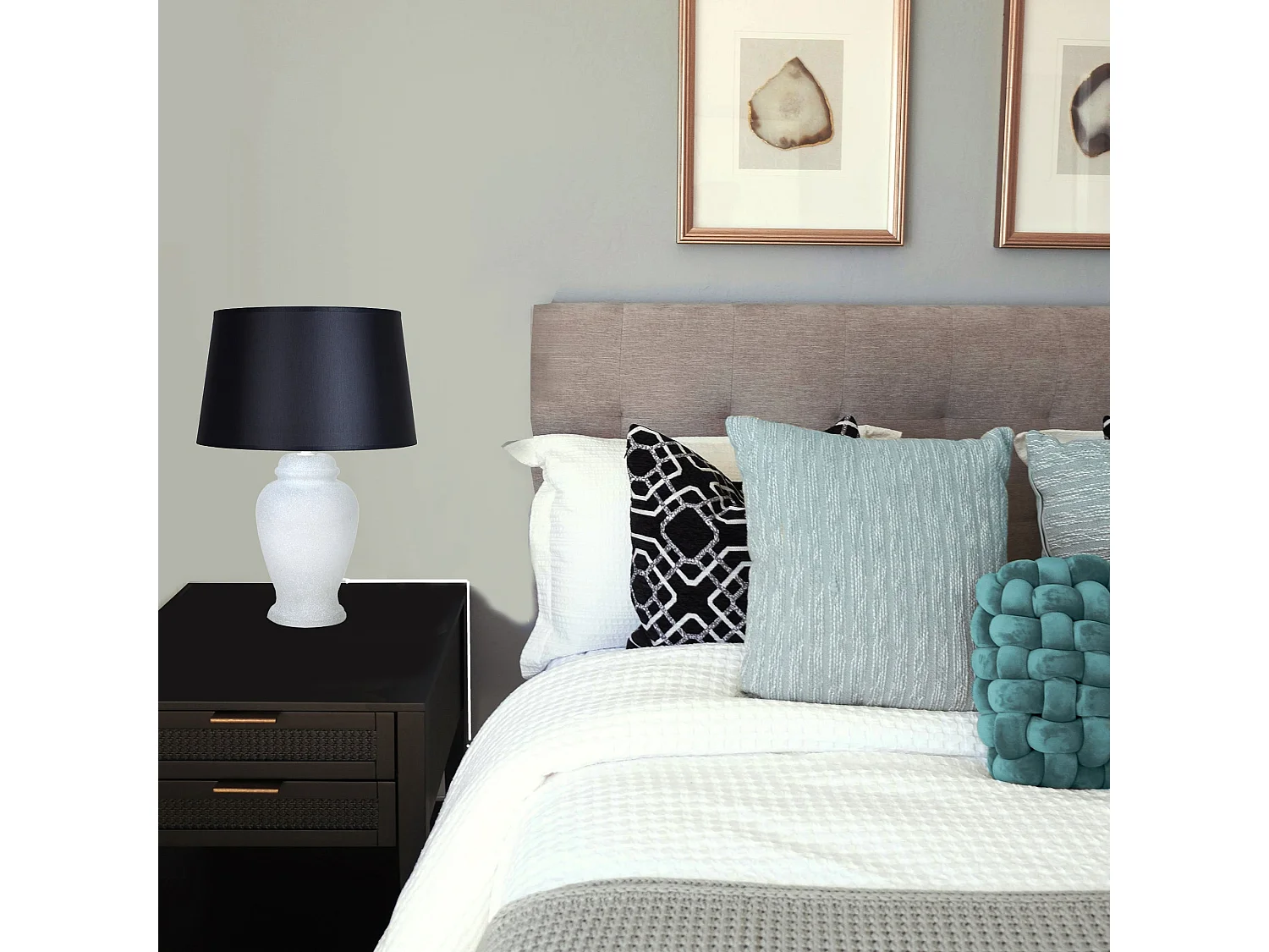 Lampada da tavolo vetro bianco moteado ÁGORA nero D'30 cm