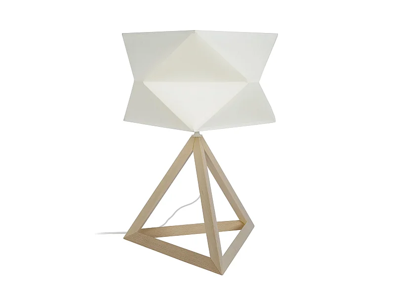 TÉTRAÈDRE 1T - Lampe a poser géométrique bois naturel et blanc