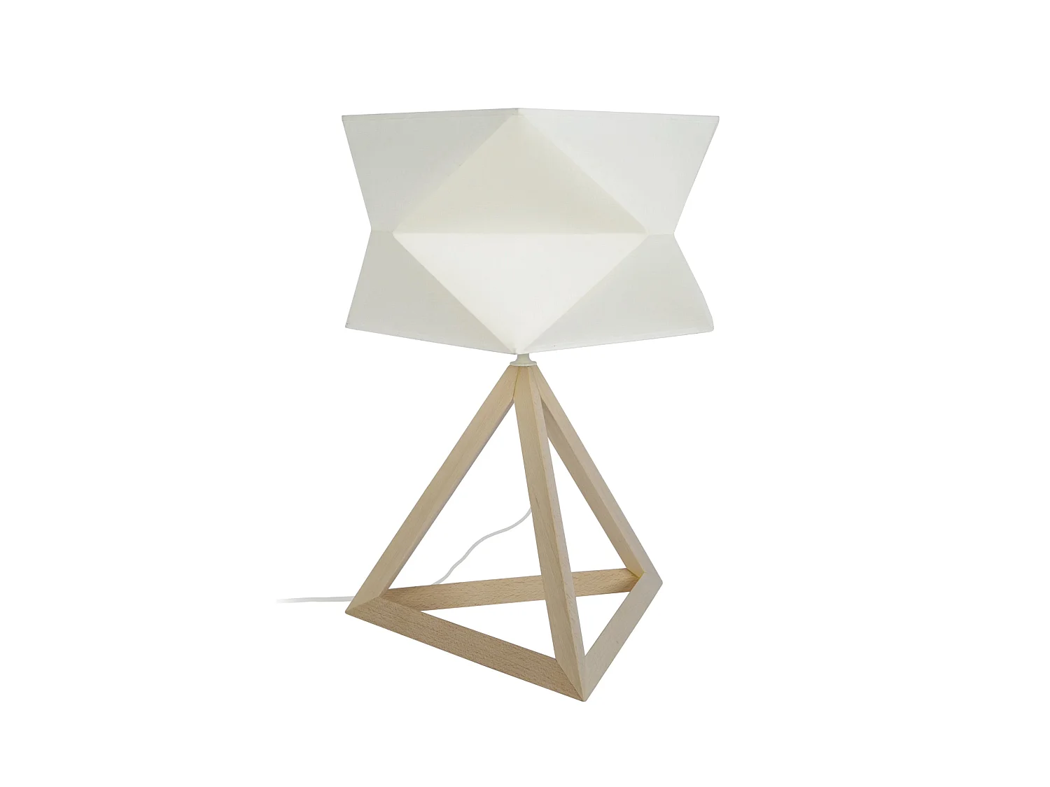 TÉTRAÈDRE 1T - Lampe a poser géométrique bois naturel et blanc