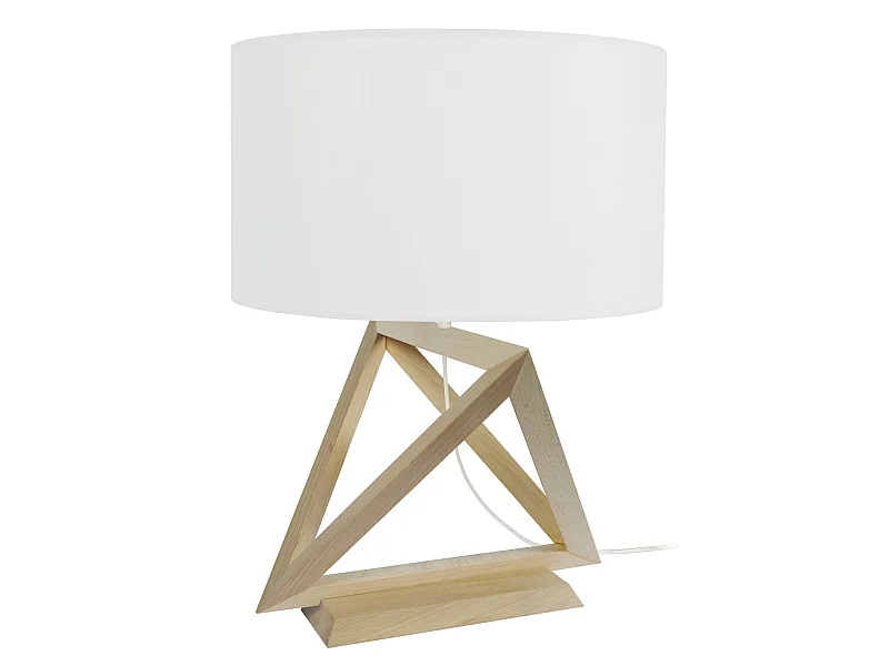 TÉTRAÈDRE 3A - Lampe a poser géométrique bois naturel et blanc