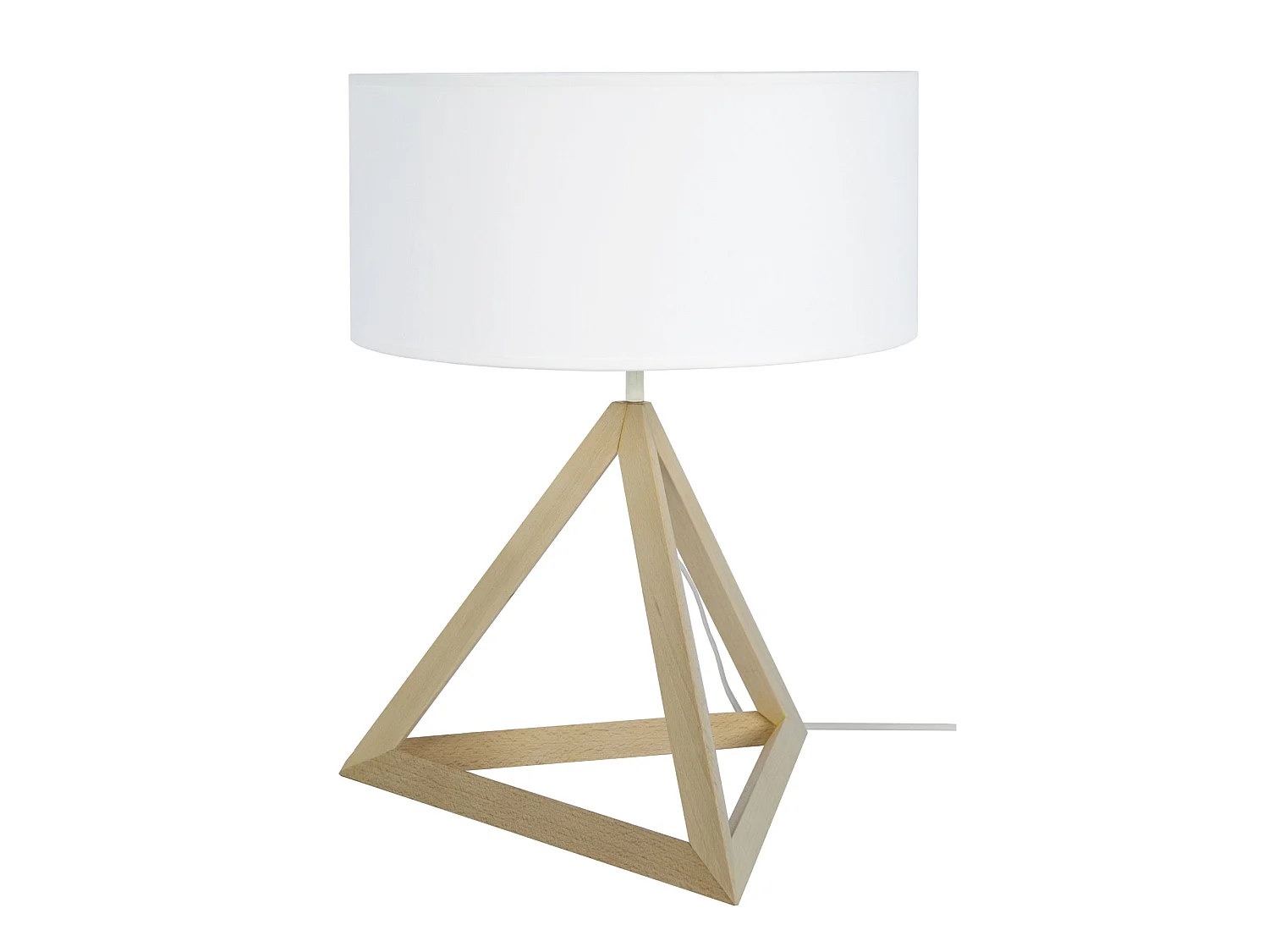 TÉTRAÈDRE 1A - Lampe a poser géométrique bois naturel et blanc