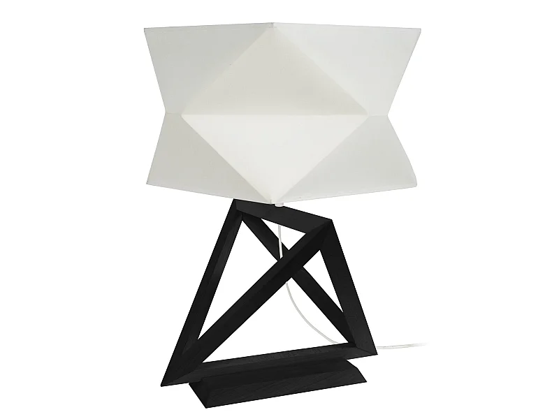 TÉTRAÈDRE 3T - Lampe a poser géométrique bois noir et blanc