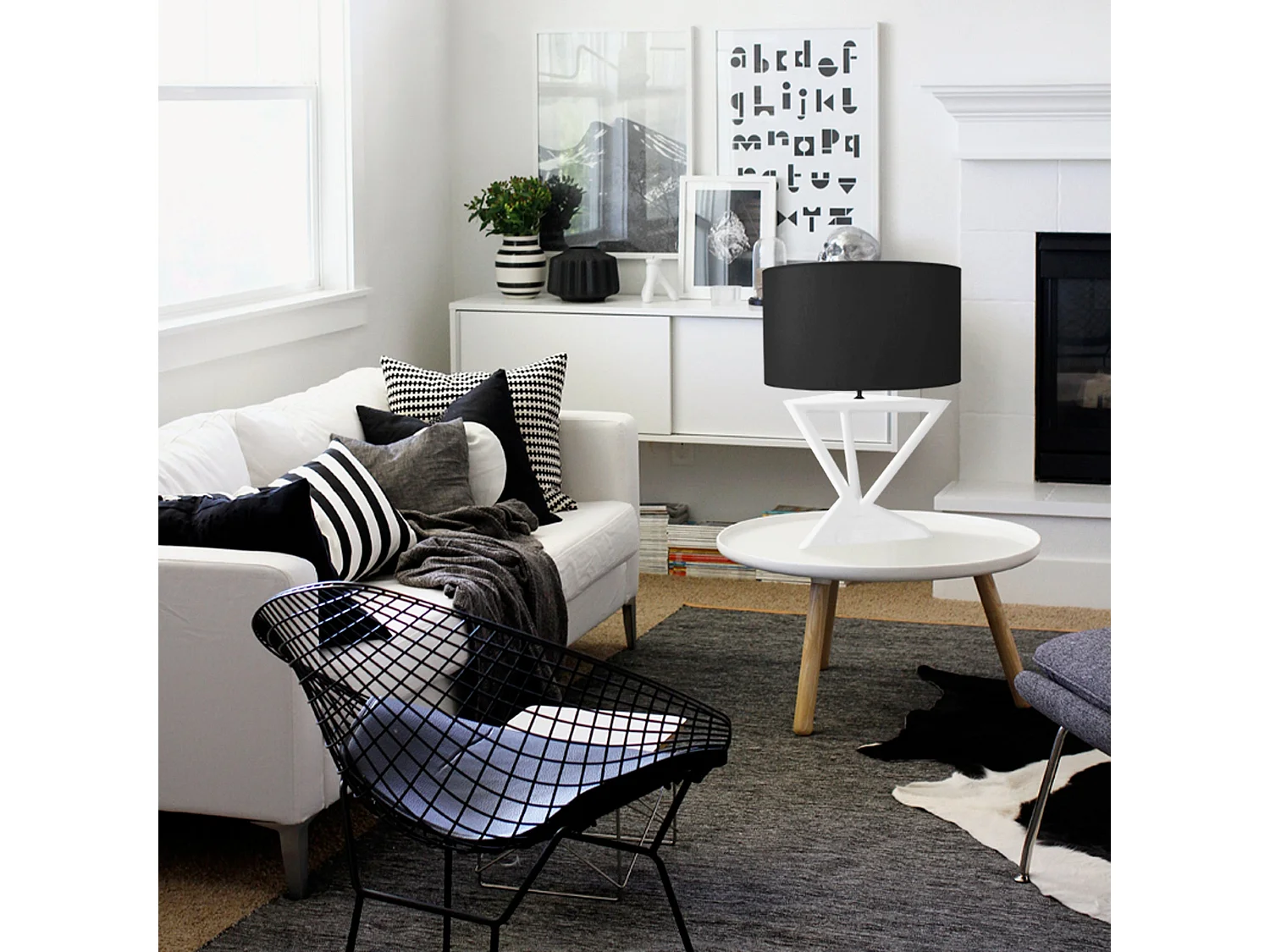 TÉTRAÈDRE 2A - Lampe a poser géométrique bois blanc et noir