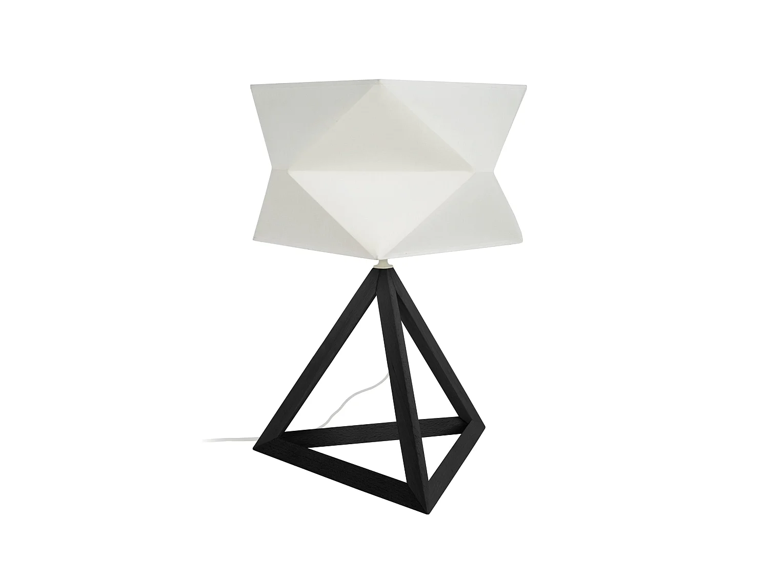 TÉTRAÈDRE 1T - Lampe a poser géométrique bois noir et blanc