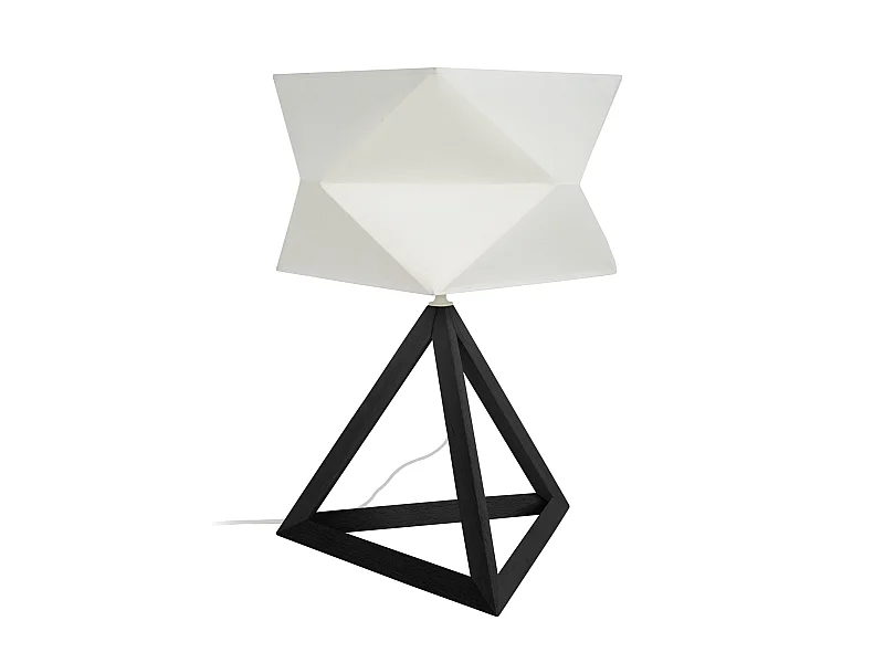 TÉTRAÈDRE 1T - Lampe a poser géométrique bois noir et blanc