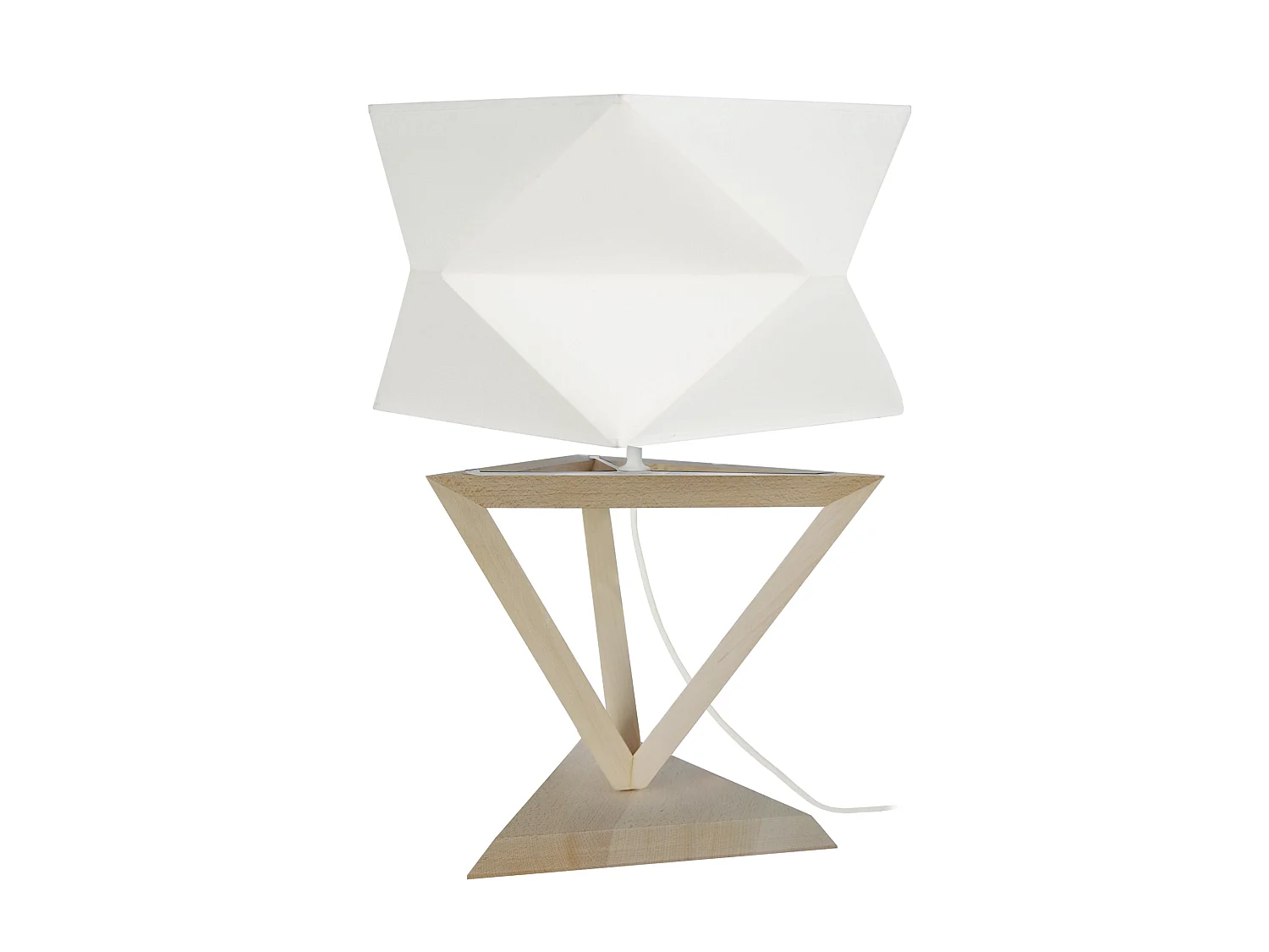 TÉTRAÈDRE 2T - Lampe a poser géométrique bois naturel et blanc