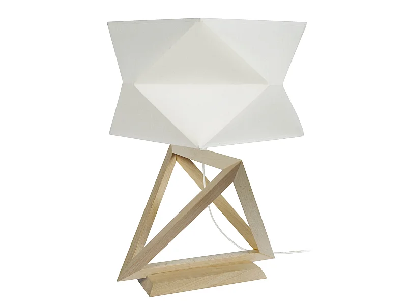 TÉTRAÈDRE 3T - Lampe a poser géométrique bois naturel et blanc