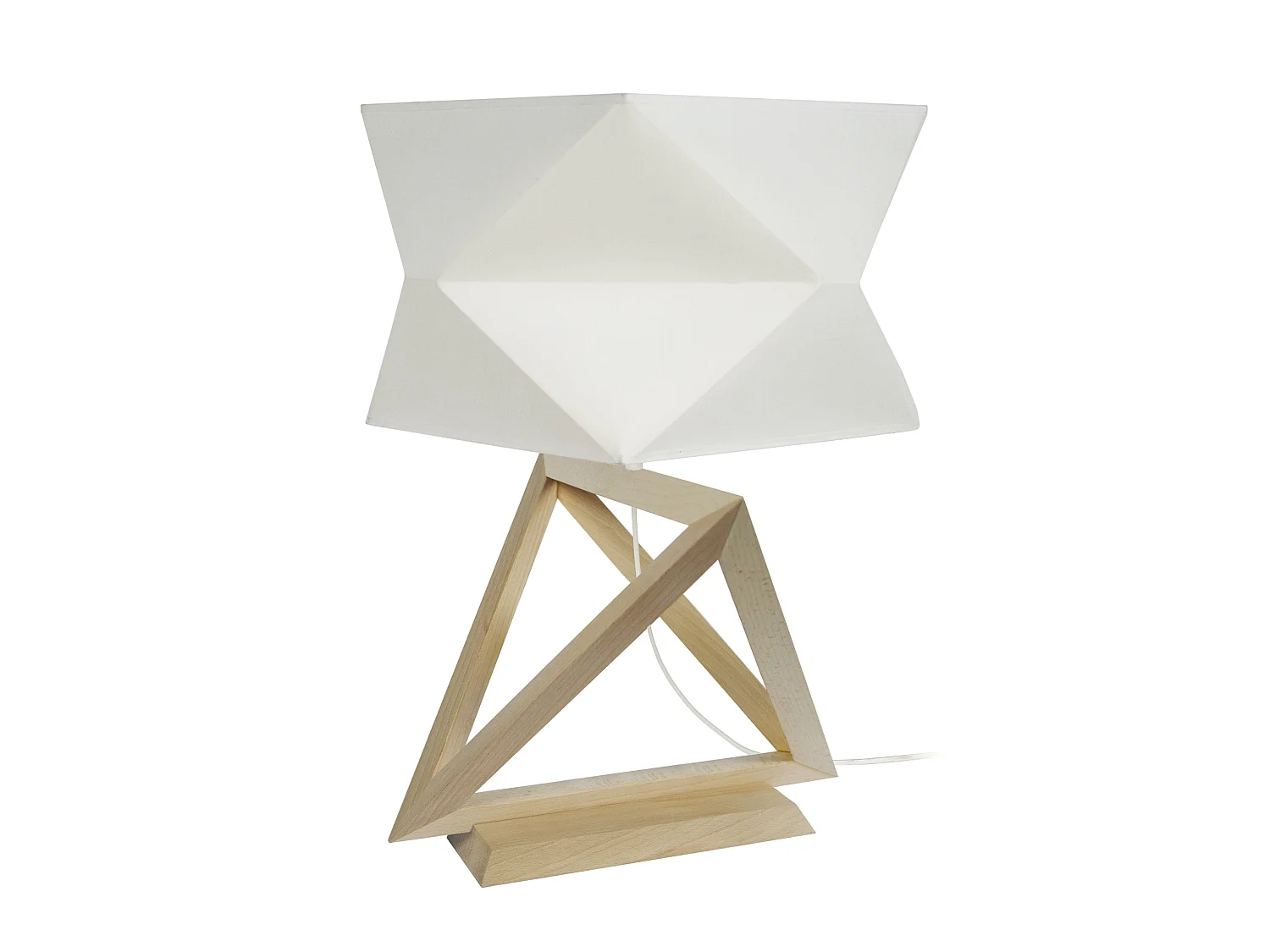 TÉTRAÈDRE 3T - Lampe a poser géométrique bois naturel et blanc