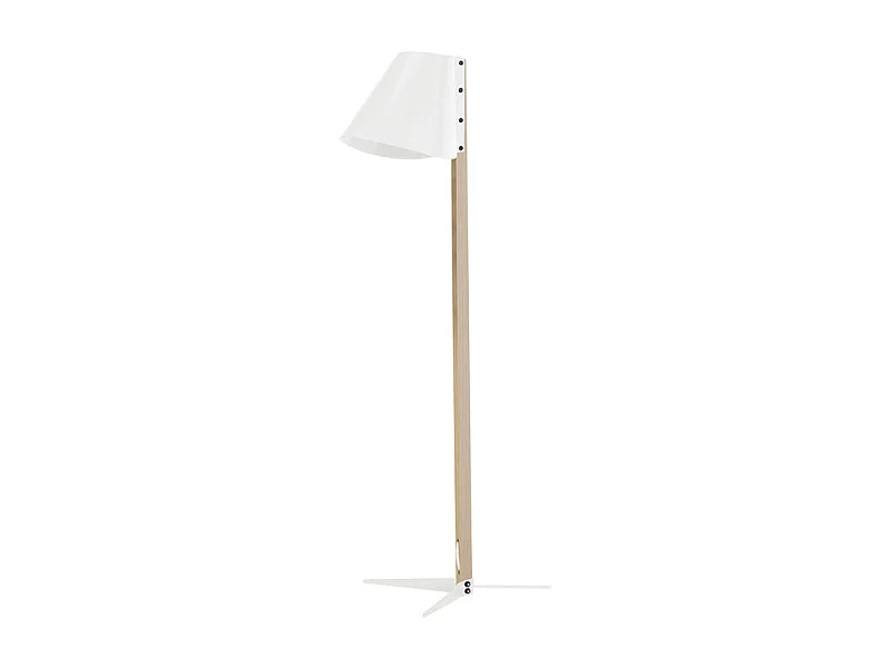 Lampadaire colonne bois  métal blanc 150 cm.
